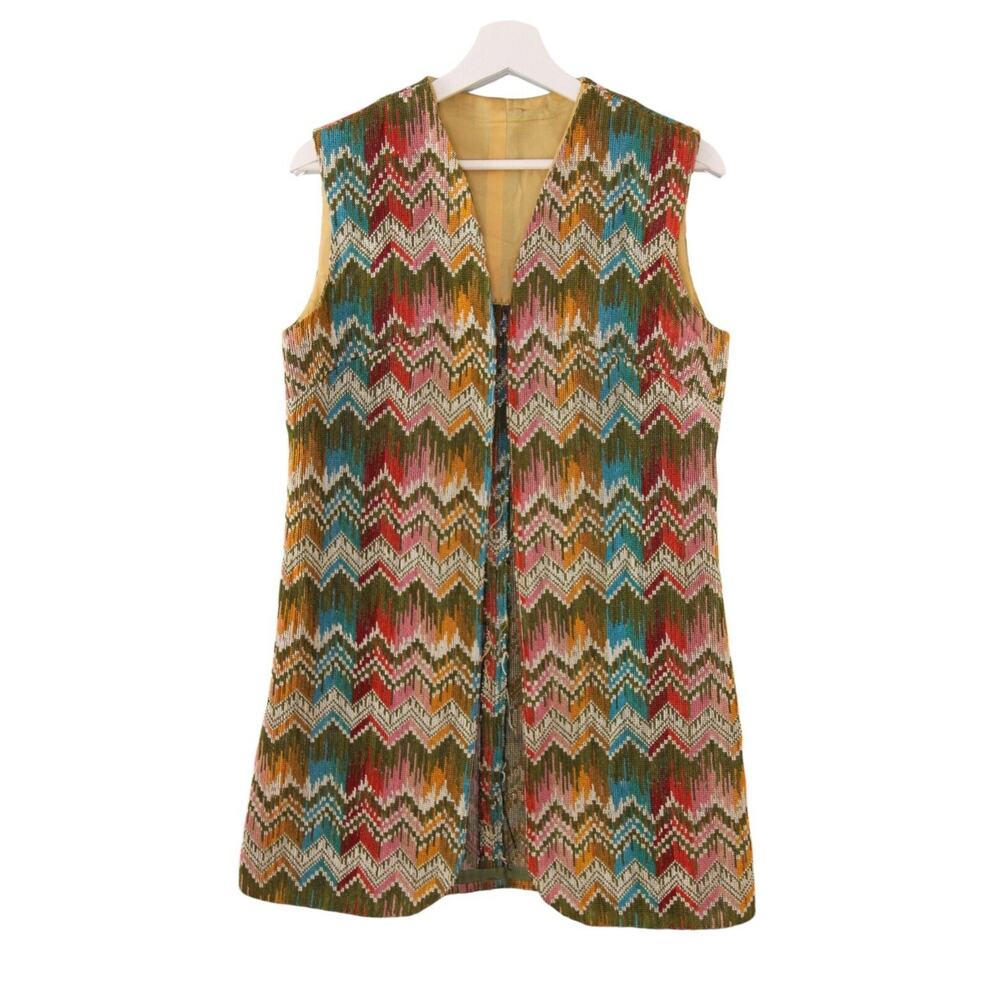 Vintage 1970's Needlepoint Vest Chevron Rainbow Hippie Boho Festival OOAK